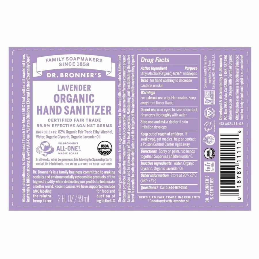 Dr. Bronner's Lavender Organic Hand Sanitiser | 60ml