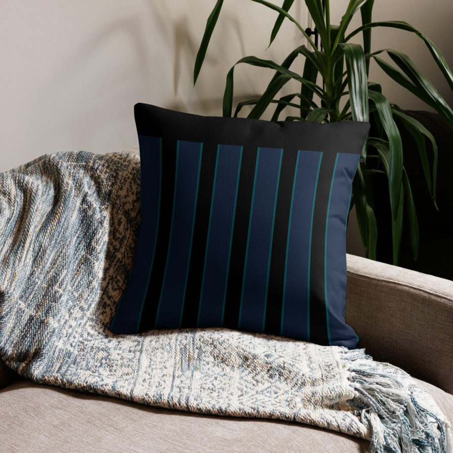 Classic Blue And Black Striped Premium Pillow