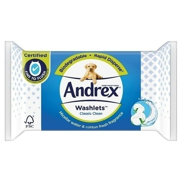 Andrex Classic Clean Washlets - Strong, Soft, and Refreshing (40 Sheets)