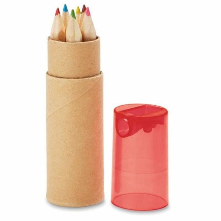 Set of 6 Colored Pencils in a Cardboard Tube with Built-in Sharpen