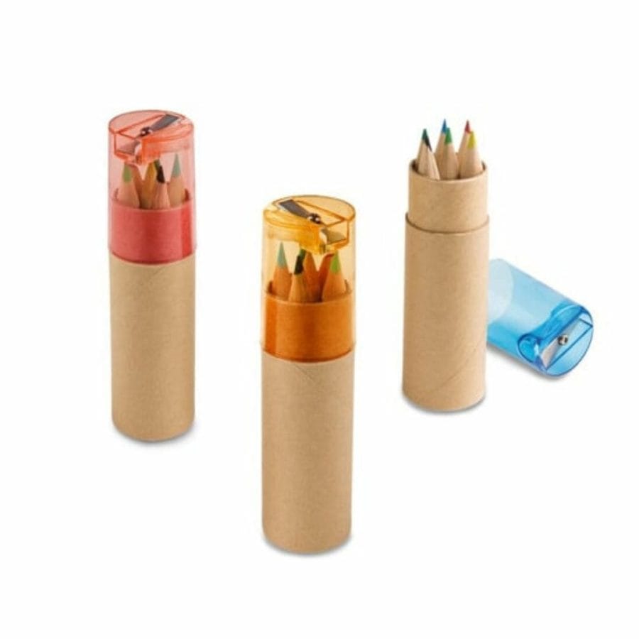 Set of 6 Colored Pencils in a Cardboard Tube with Built-in Sharpen