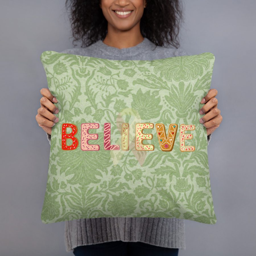"Believe" Green Pattern Pillow For People Touched By Cancer - Image 5
