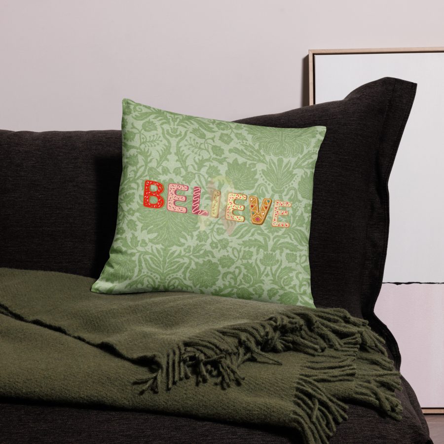 "Believe" Green Pattern Pillow For People Touched By Cancer - Image 4