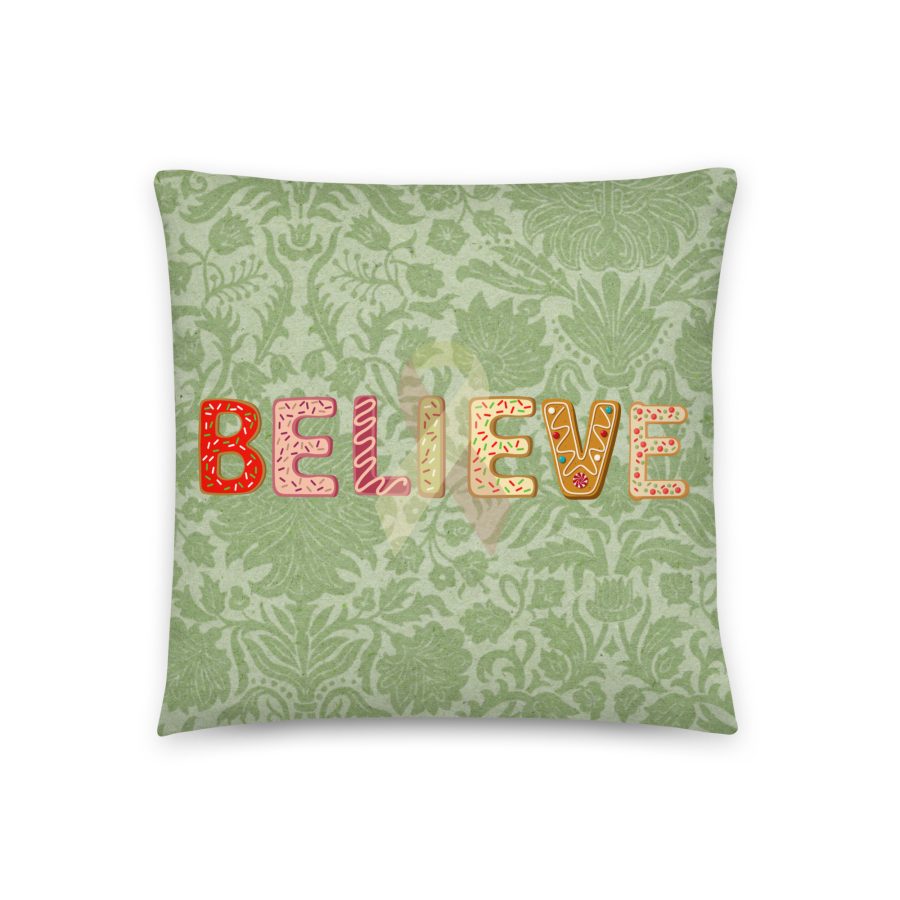 "Believe" Green Pattern Pillow For People Touched By Cancer - Image 2