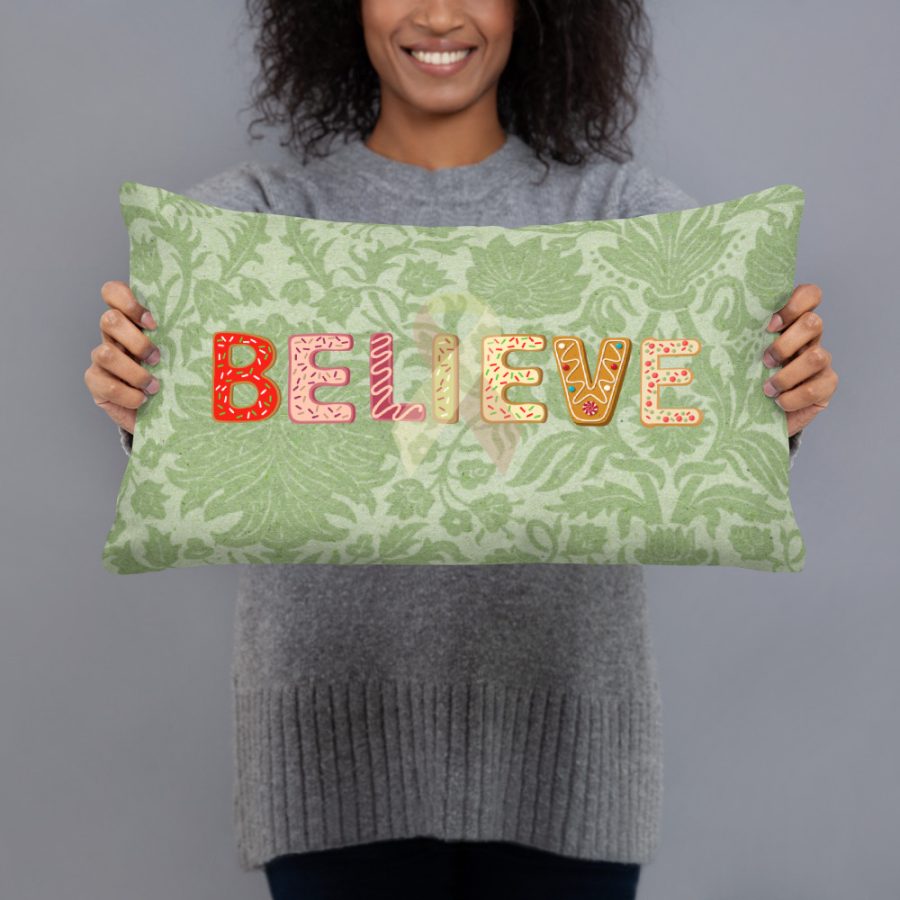 "Believe" Green Pattern Pillow For People Touched By Cancer - Image 6