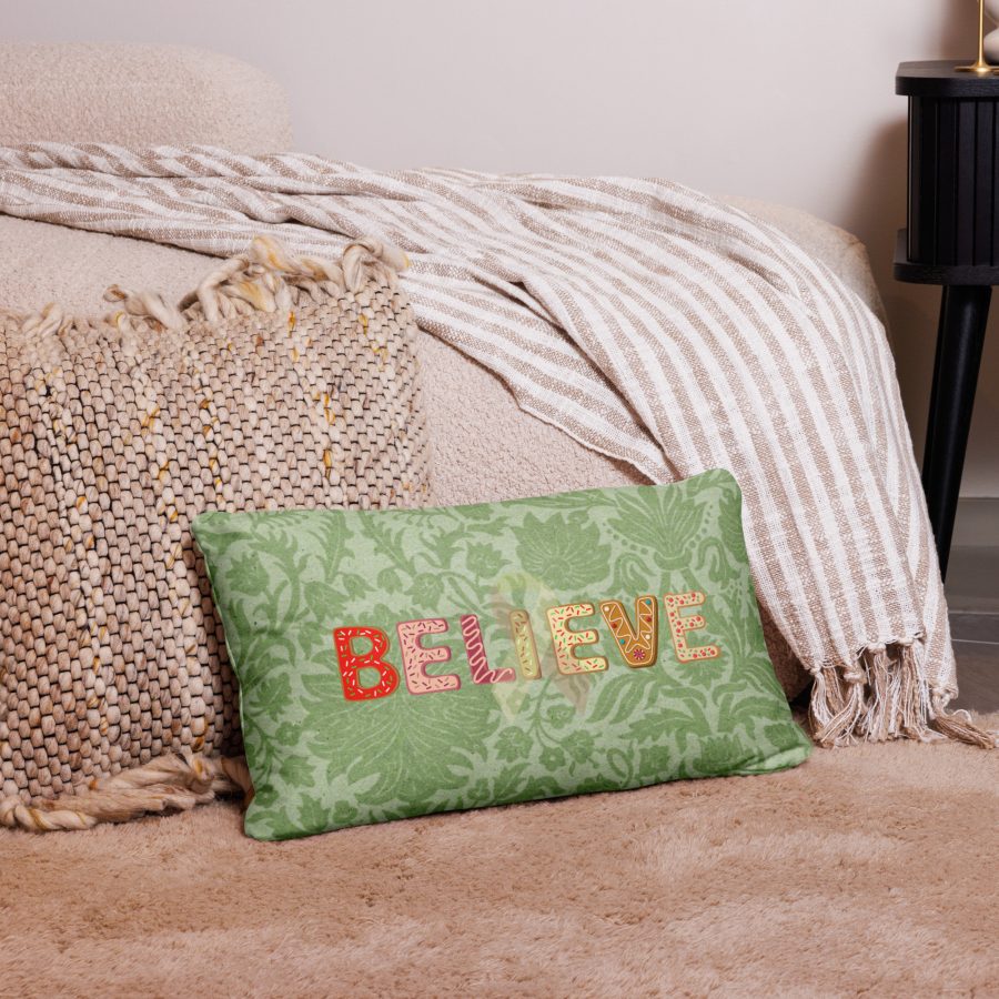 "Believe" Green Pattern Pillow For People Touched By Cancer - Image 7