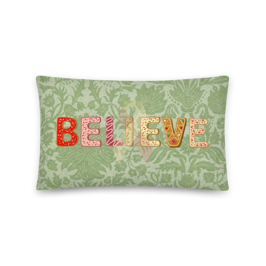 "Believe" Green Pattern Pillow For People Touched By Cancer - Image 3