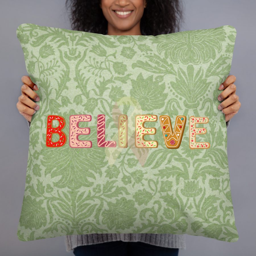 "Believe" Green Pattern Pillow For People Touched By Cancer - Image 8