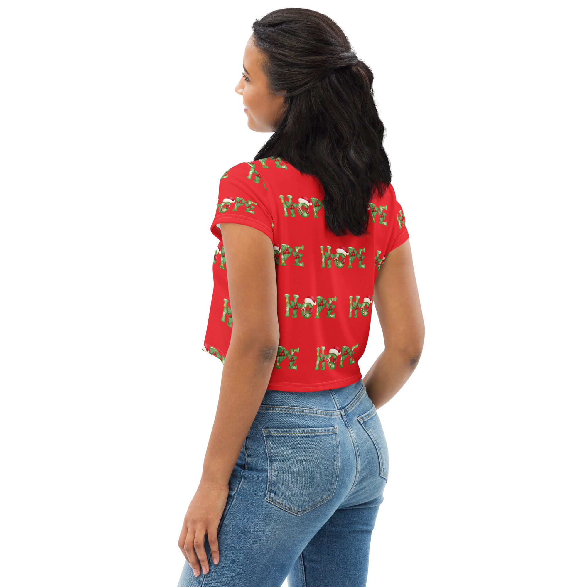 Christmas Cheer All-Over Print Crop Tee - Red "Hope" Edition - Image 3