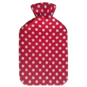 HOT WATER BOTTLE WITH POLKA DOT FLEECE COVER 2L