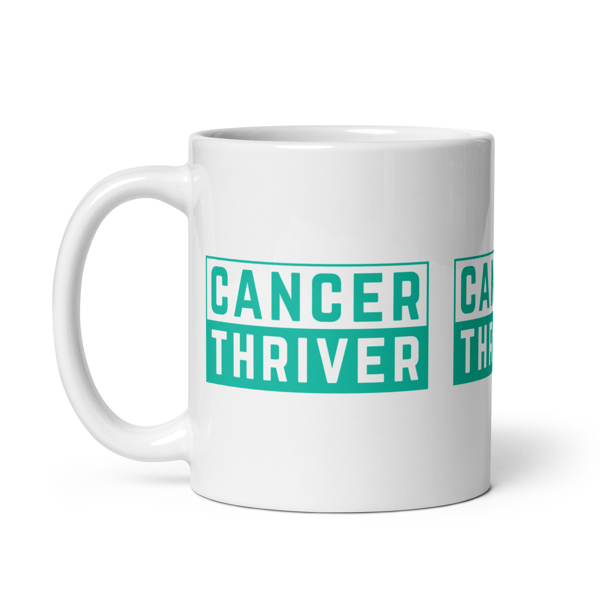 Strength Unleashed: 'Cancer Thriver' White Glossy Mug - Image 3