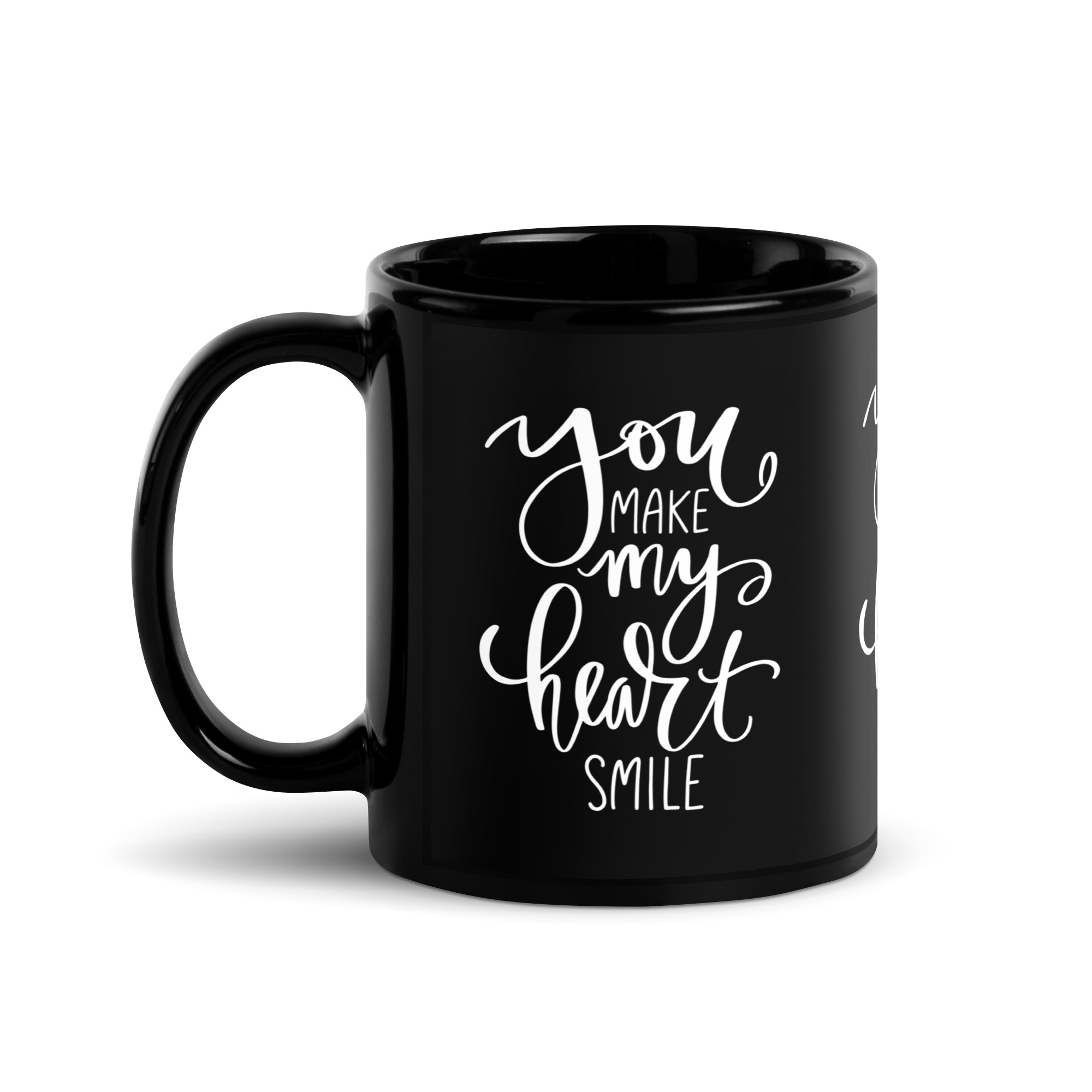 "You Make My Heart Smile" Black Glossy Mug - Image 2