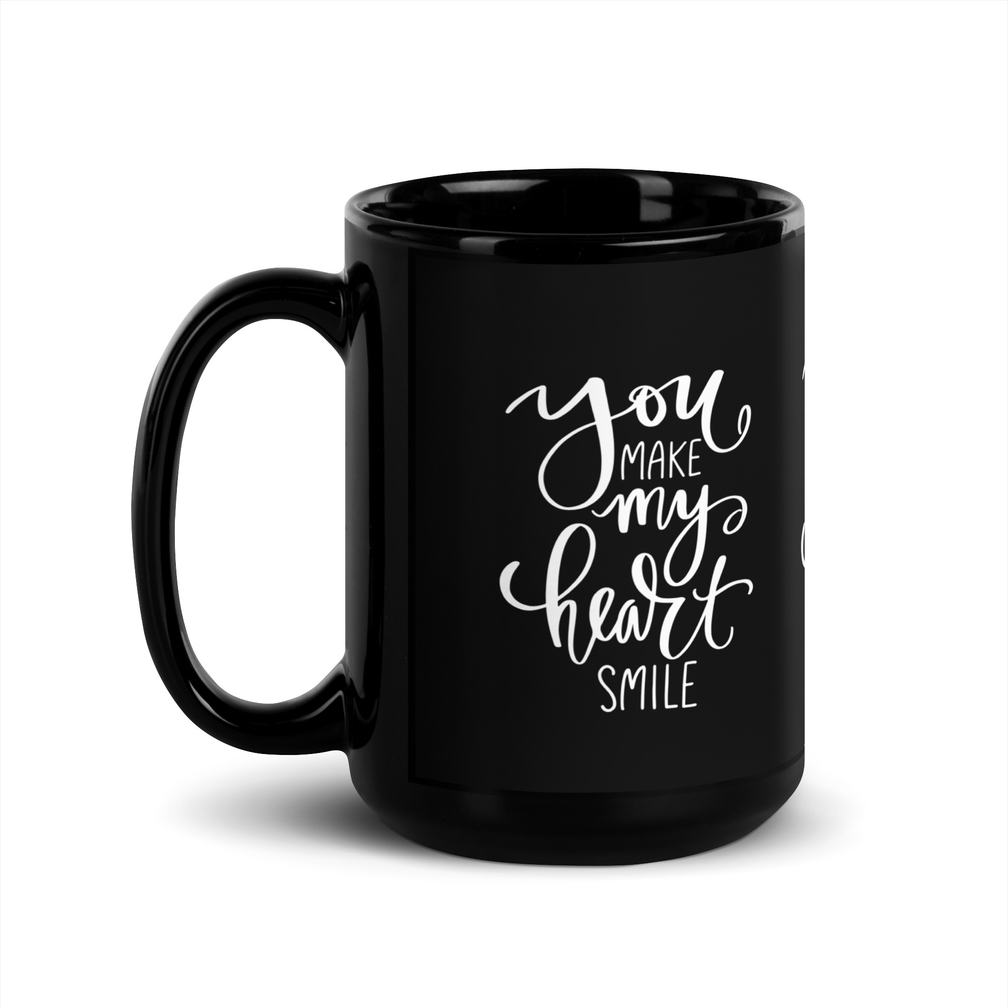 "You Make My Heart Smile" Black Glossy Mug - Image 4