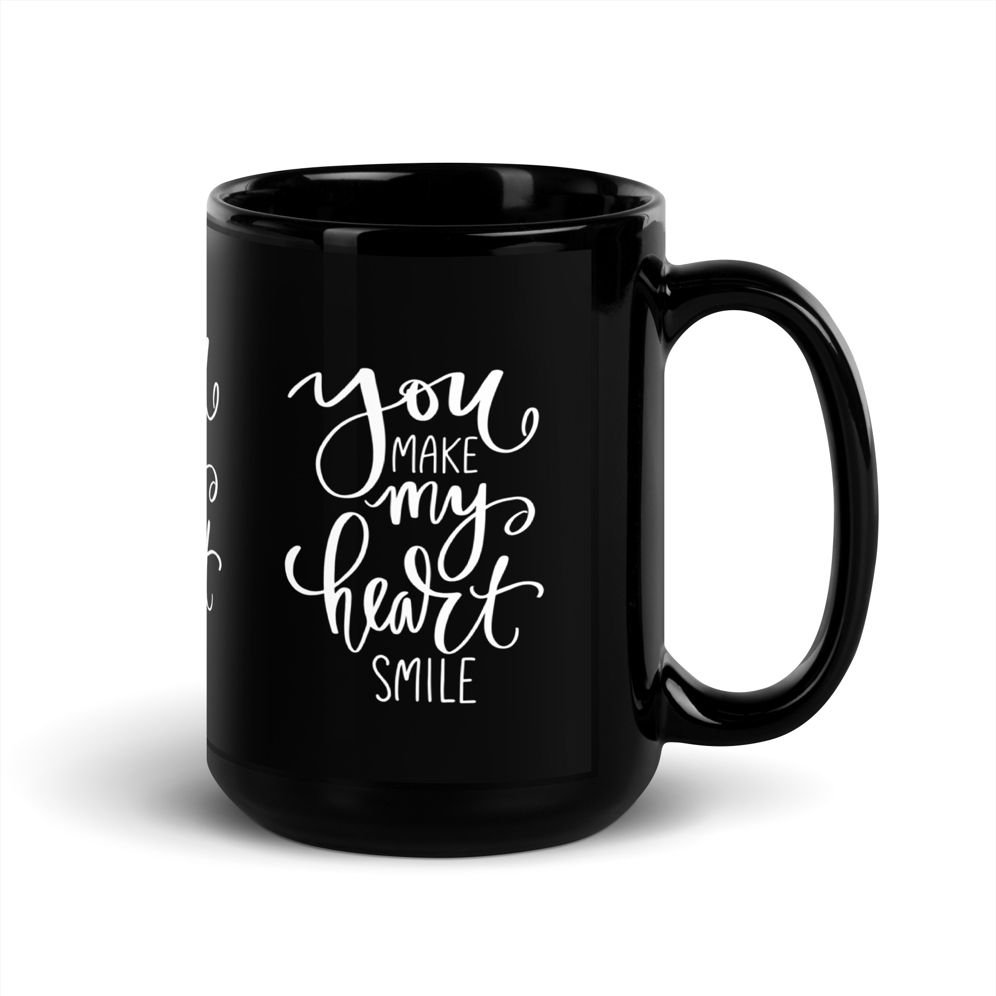 "You Make My Heart Smile" Black Glossy Mug - Image 5