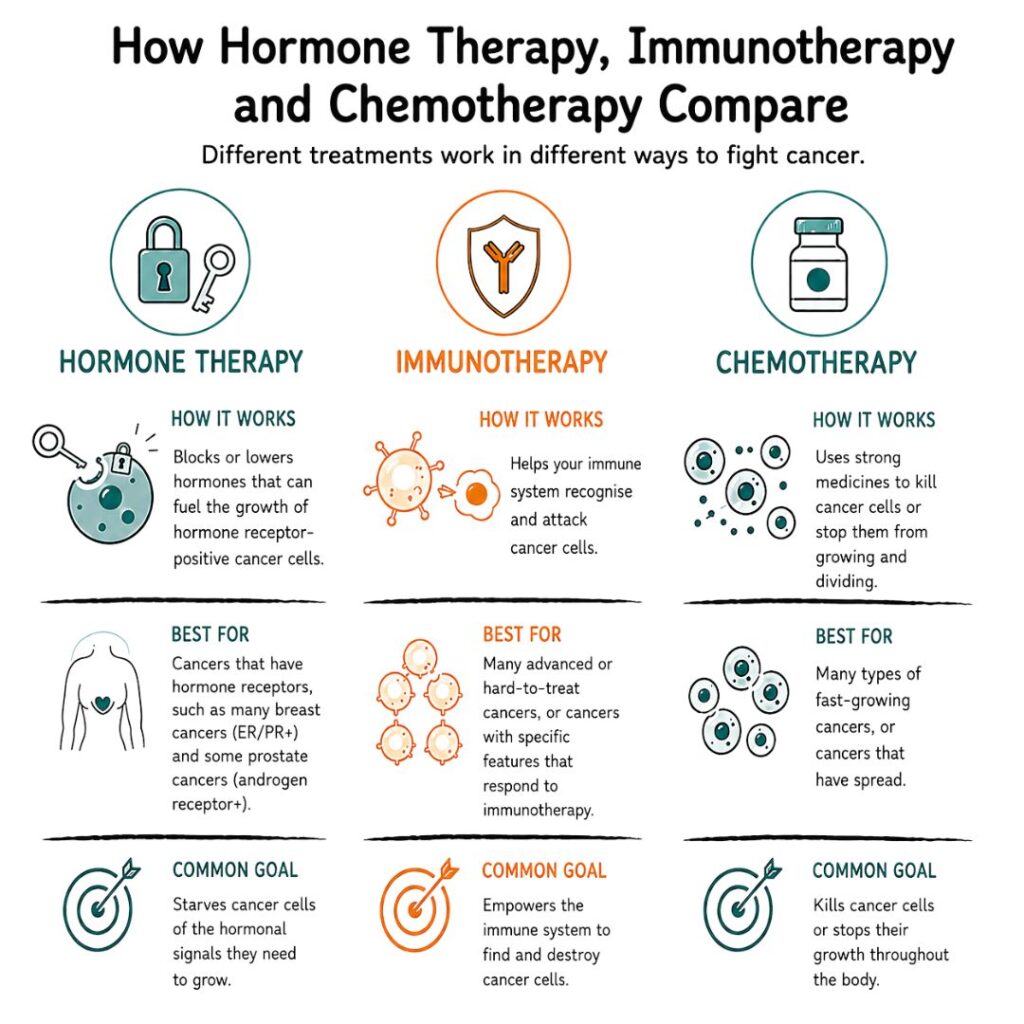 How hormone therapy, immunotherapy and chemotherapy compare
